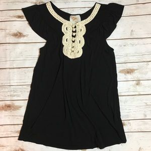 ANTHROPOLOGIE C. Keer Black Top w crochet size M
